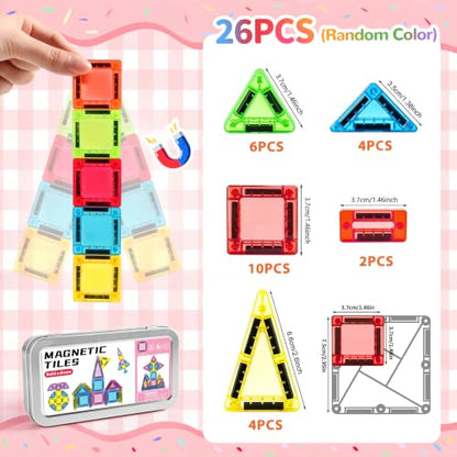 Travel Magnetic Tiles, 26Pcs Mini Magnet Tiles with Case - color: Color-1