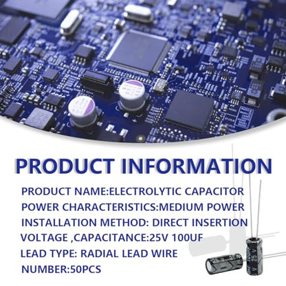 50 Pcs Electrolytic Capacitor 100uF 25V Aluminum Radial Electrolytic Capacitors - style: 25V 100uF