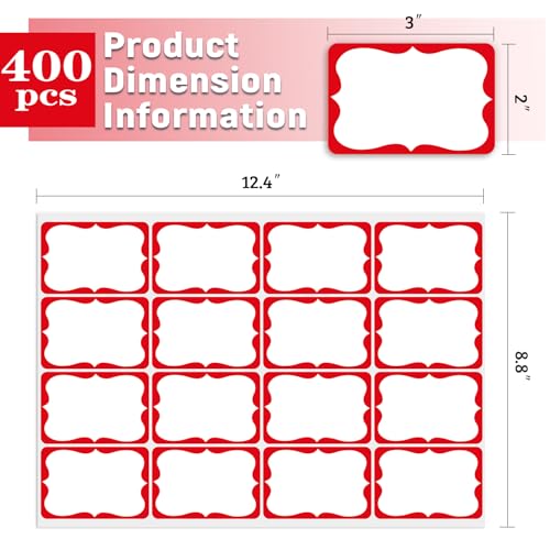 400 Pcs Name Tag Stickers, 3"x 2", Red Name Tags, Name Labels for School, Classroom, Office and Home - color: Red