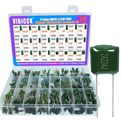 24 Value 740Pcs Metalized Mylar Polyester Film Capacitors Kit