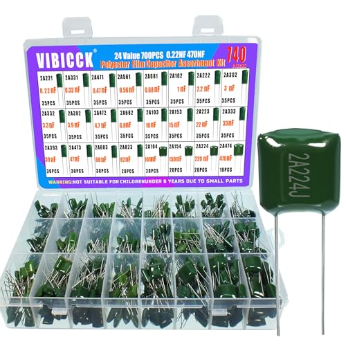 24 Value 740Pcs Metalized Mylar Polyester Film Capacitors Kit