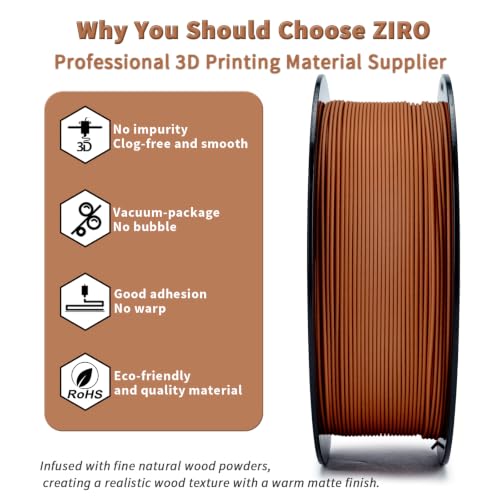 ZIRO 1.75mm PLA Filament, Contain Real Wood Powders, 2.2lbs Cherry Wood - color: Cherry Wood