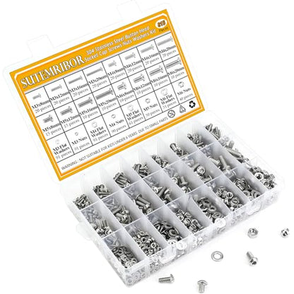 815 Pieces M3 M4 M5 M6 Button Head Socket Cap Screws Nuts Washers Assortment Kit, Metric Screw Assortment with Hex Wrenches, 304 Stainless Steel, Fully Threaded - size: M3M4M5M6 (815 Pieces), style: Button Head