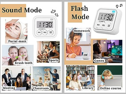 Timer, Kitchen Timers for Cooking Classroom Timer for Kids Teachers Digital Magnetic Timers 2 Pack, White - color: White