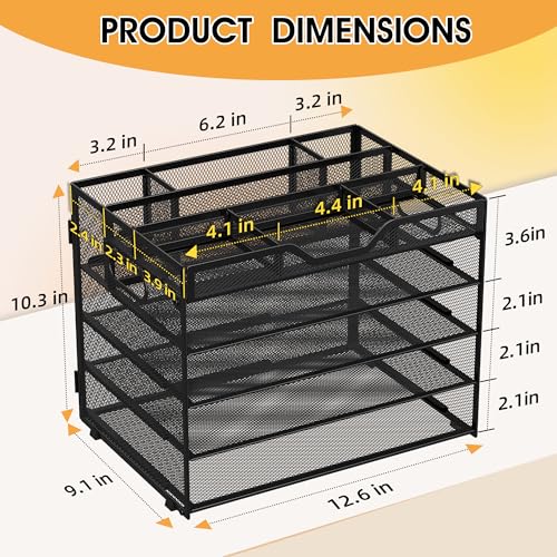 5 Tier Paper Letter Tray Desk Organizer with Pen Holders - Black - color: 5 Tier-Black, size: 12.5" x 9.1" x 10.3"