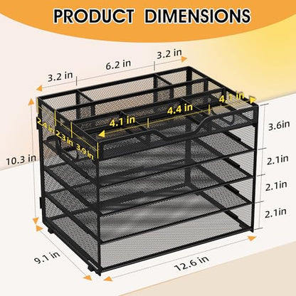 5 Tier Paper Letter Tray Desk Organizer with Pen Holders - Black - color: 5 Tier-Black, size: 12.5" x 9.1" x 10.3"