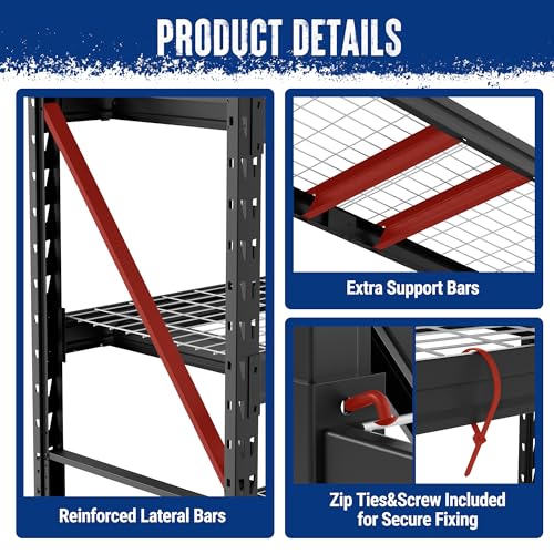 WORKPRO 77-Inch Garage Utility Shelving, 6400 lb Heavy-Duty Rack - size: Sectional77"W X 24"D X 72"H