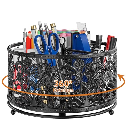EKNITEY Pencil Holder for Desk - 360° Rotating Pen Holder Organizer Caddy - color: Black