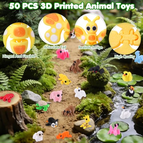 JOICEE 50Pcs Mini 3D Printed Animals Articulated Flexible Fidget Toys - color: Brown