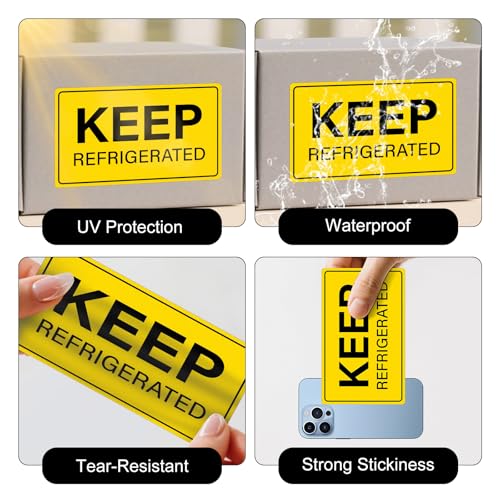 5 x 3 Inches Keep Refrigerated Stickers 500 PCS Yellow Vinyl Labels