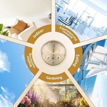 3-in-1 All Season Weather Station, Accurate Celsius Thermometer Barometer Hygrometer, Indoor Outdoor Temperature Humidity Air Pressure Monitor, Wall & Desk Mount for Home Office Greenhouse