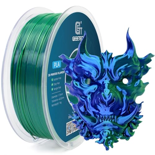 Geeetech 3D Printer Silk PLA Dual Color Filament, Metal-Like Shiny Silk Filament 1.75mm 1kg (2.2lbs) Spool, Dimensional Accuracy +/- 0.02 mm, Silk Blue Green - color: 1kg Dual Color Blue-green