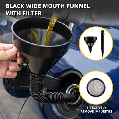 19Pcs Flexible Hose Funnel kit, Sturdy Plastic Automotive Funnel Set, Practical car Funnel Set, Versatile funnels for Automotive use for Oil, Coolant & Recessed Fillers