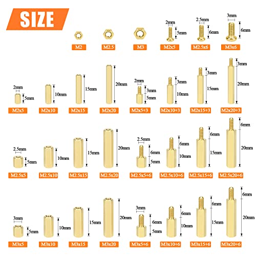 HELIFOUNER 422 Pieces M2 M2.5 M3 Male Female Hex Brass Spacers Standoffs Screws Nuts Assortment Kit, Threaded Pillar for Printed Circuit Board Motherboard - size: M2 M2.5 M3 Brass Standoff Set