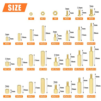 HELIFOUNER 422 Pieces M2 M2.5 M3 Male Female Hex Brass Spacers Standoffs Screws Nuts Assortment Kit, Threaded Pillar for Printed Circuit Board Motherboard - size: M2 M2.5 M3 Brass Standoff Set