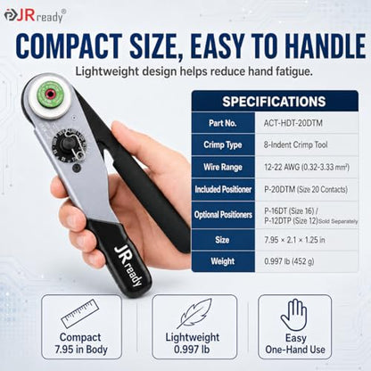 JRready ST6461 Deutsch DTM Connector Kit with Crimping Tool & Pin Removal Tools, DTM 2/3/4/6 Pin Waterproof Wire Connectors, Size 20 Solid Contacts 20-22AWG for Automotive ECU Sensor Wiring - size: DTM Kit with Crimper