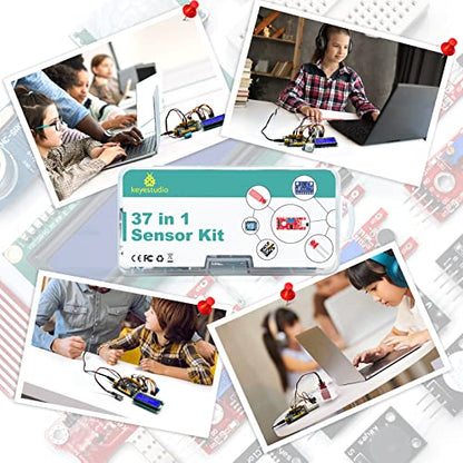 KEYESTUDIO 37 in 1 Sensor Kit for Arduino with Tutorial,Sensors Modules Compatible for Arduino and Raspberry Pi Programming,Active Buzzer/5V Relay/Temperature and Humidity Module etc.
