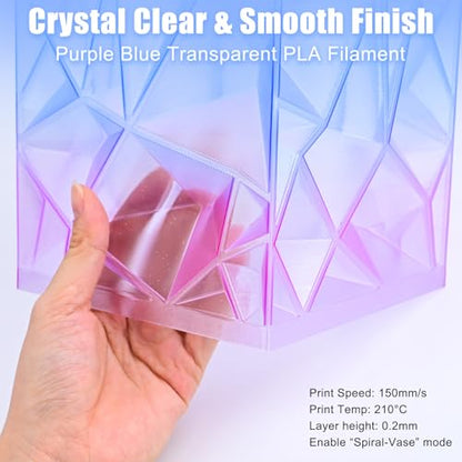 OVV3D Clear PLA Filament 1.75mm, 3D Printer Filament Translucent PLA, 1kg Spool, Transparent Filament Blue Purple Gradient Color Change Low Warping & No-Bubbles, +/- 0.02 mm, Fit Most 3D Printers - color: Translucent Galaxy