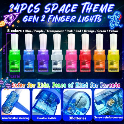 24 Pcs Space Themed Party Favors LED Finger Lights Toys for Kids Ages 3-12 - style: Space