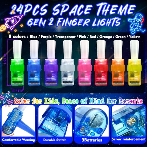 24 Pcs Space Themed Party Favors LED Finger Lights Toys for Kids Ages 3-12 - style: Space