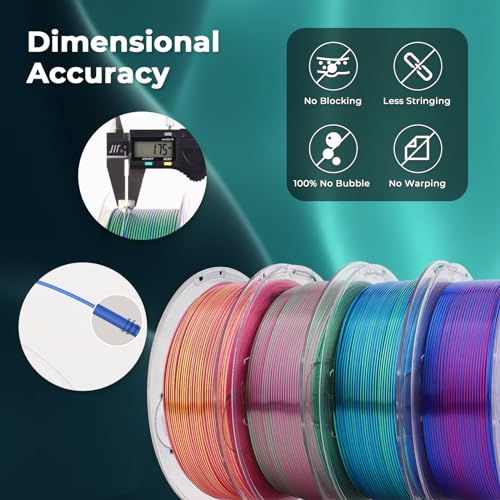 AMOLEN Silk PLA 3D Printer Filament Bundle, Shiny Dual Color PLA Filament 1.75mm Pack, Multi Color Change PLA 3D Printing Filament for Most FDM 3D Printer, 1KG X 4 Spools - color: Red Gold/Red Green/Red Blue/Sapphire Green