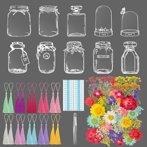 Kaluofan 103PCS Bookmark Making Kit, Transparent Flower Bookmarks, Handmade Dried Flower Bookmark Kit for School, DIY Bookmark Kit with Abundant Bottle Bookmarks Dried Flowers Tassels and Tweezer - color: L00, size: 100PCS