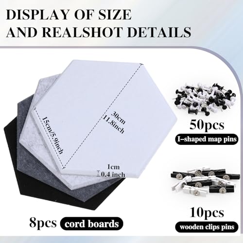 Mooliwe 8 Pcs 12 Inch Hexagon Cork Board Tiles Pins Clips, Black White - color: Black White