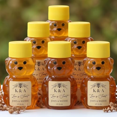 RetroPak Honey Bear Bottles with Caps, 24 Pack, 2 oz Bottles, Yellow