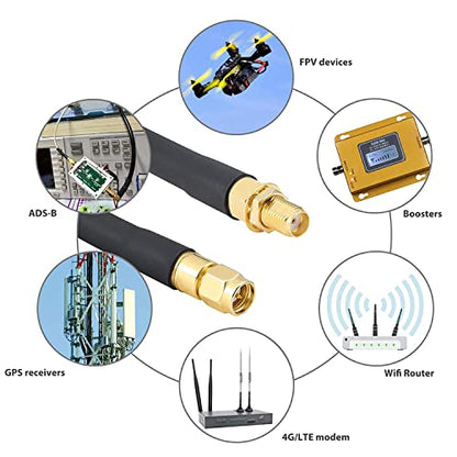 XRDS -RF 20ft SMA Male to SMA Female Coax Extension Cable, 50 Ohm KMR240 Low Loss SMA Coax Coaxial Cable with SMA Connectors for 3G/4G/5G/LTE/ADS-B/WiFi/RF/Ham/Radio - size: 20 FT