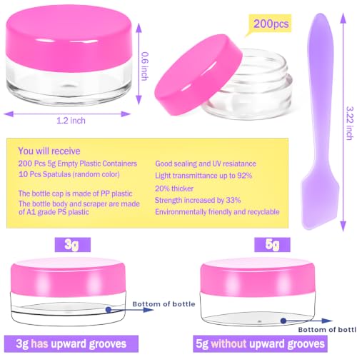 200 Pcs 5g Empty Plastic Containers with Pink Lids,Mini Makeup Sample Containers, Small Sample Pot Jars Round Cosmetic Jars with Mini Spatulas for Lotion Liquid Powder Creams - color: Pink, size: 200PCS