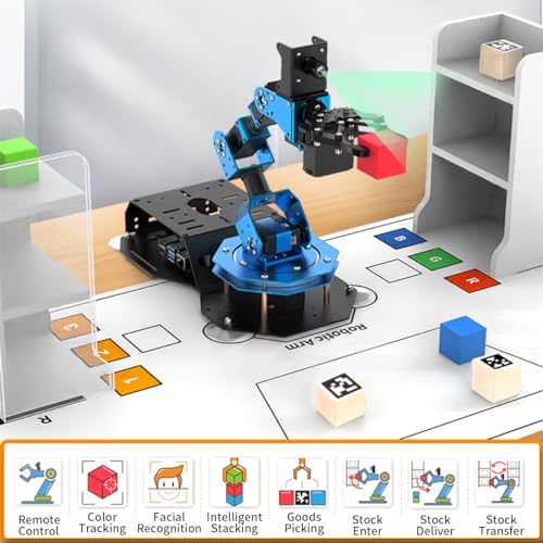 ROS Robotic Arm with Raspberry Pi 4B 8GB Open Source Programming FPV AI Vision 6DOF/Axis Smart Robot Arm Kit for Teens Adults, ArmPi FPV Advanced Kit (RPi 4B 8GB)