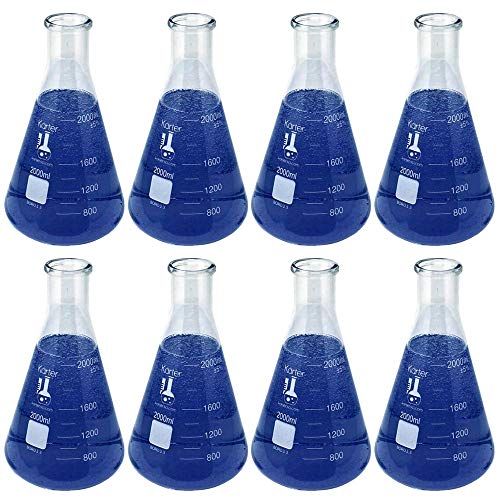 2000ml Narrow Mouth Erlenmeyer Flask, 3.3 Borosilicate Glass, Karter Scientific 213G11 (Case of 8) - size: 2000ml, style: Pack of 8
