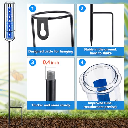Rain Gauge Outdoor, New Upgraded Distinct Thickened Tube Rain Measure Gauge with Bold White Large Numbers, Adjustable Height Accurate Rain Meter Stake for Garden Lawn Patio - size: 3-Section Rain gauge White