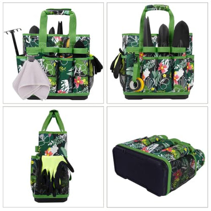 MELOTOUGH 12-Pocket Garden Tool Bag with Hard Bottom, Gardening Tote, Green - color: Green Leaf
