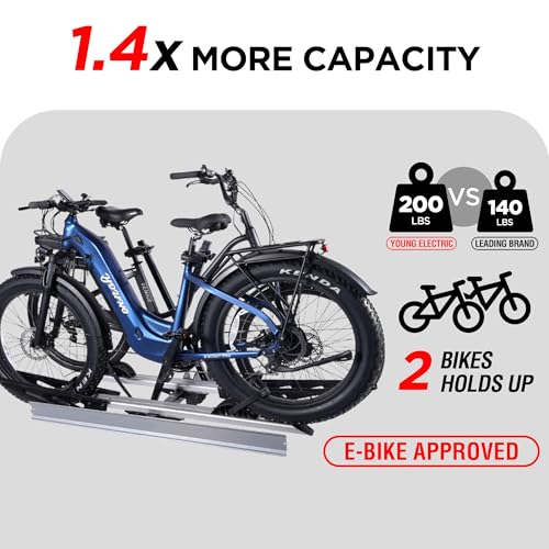 Rockland Foldable 2-Ebike Rack with Ramp, 200 lbs Capacity, Hitch Mount Electric Bike Rack, Fits up to 5" Fat Tire Width and 50" Wheelbase, Ebike Carrier Rack for 2" Receiver for Cars SUVs Vans RVs - size: 2-Ebike Rack+Foldable+Ramp+200LBS