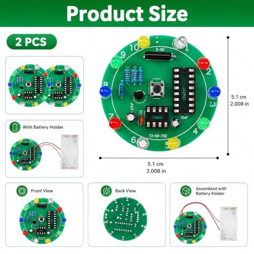 2PCS DIY Electronic Soldering Kit Training Board, DIY Lucky Wheel LED Light Soldering Practice Kit, Circuit Board Solder Project Solder Practice Kits for Electronics Beginners to Learn and Training