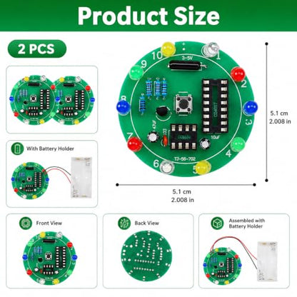 2PCS DIY Electronic Soldering Kit Training Board, DIY Lucky Wheel LED Light Soldering Practice Kit, Circuit Board Solder Project Solder Practice Kits for Electronics Beginners to Learn and Training