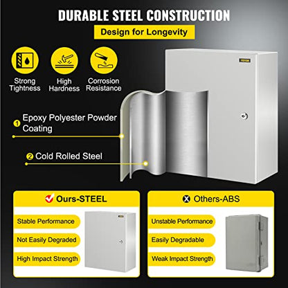 VEVOR NEMA Steel Enclosure, 20 x 16 x 10'' NEMA 4X Steel Electrical Box, IP66 Waterproof & Dustproof, Outdoor/Indoor Electrical Junction Box, with Mounting Plate - size: 20 x 16 x 10