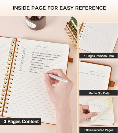 PERCUN Spiral Notebook 300 Numbered Lined Pages Hardcover Journal 8.5"x11" - color: Brown, size: A4 size (8.5in x 11.5in)