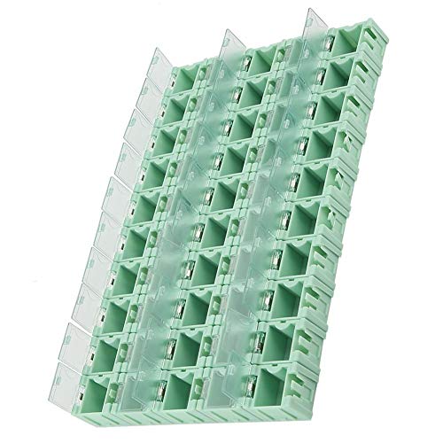 50pcs/Set Green SMT SMD Container Box, Electronic Components Parts Storage Case with Transparent Lid, Mini Component Assortment Storage Box, Tool Organizers