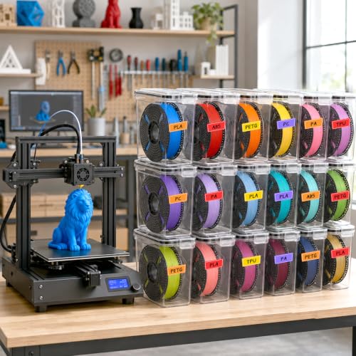 Filament Storage Box 18-Pack with Desiccants, Labels & Filament Cutter