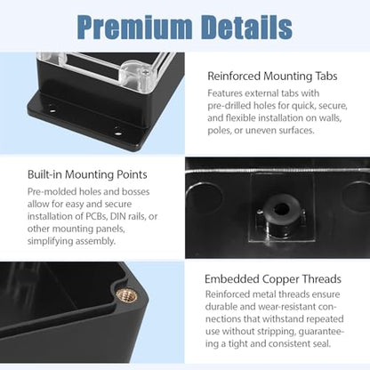 Junction Box with Clear Cover IP65 Waterproof ABS Plastic Universal Project Box with Fixed Ear, Black 4.5"x 3.5"x 2.1"(115x90x55mm)(Pack of 2) - color: 2 packs, size: 4.5"x 3.5"x 2.1"
