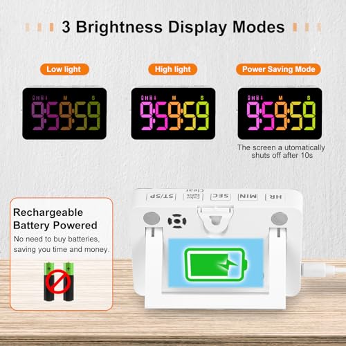 PERSUPER Kitchen Digital Timer, Count Down Up, Rechargeable, Vibration Mode - color: .Rgb