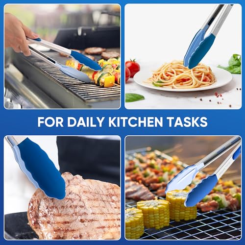 12-Inch Kitchen Tongs for Cooking with Silicone Tip,Classic Blue - color: 12"-Classic Blue
