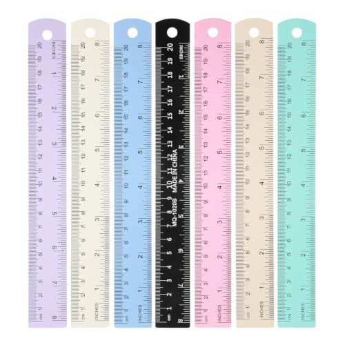 7 Pack Metal Ruler 8 Inch, Stainless Steel Ruler Kit with Centimeters, Millimeters, Inches and Conversion Table for Office and School, Easy to Read Metric Rule Set