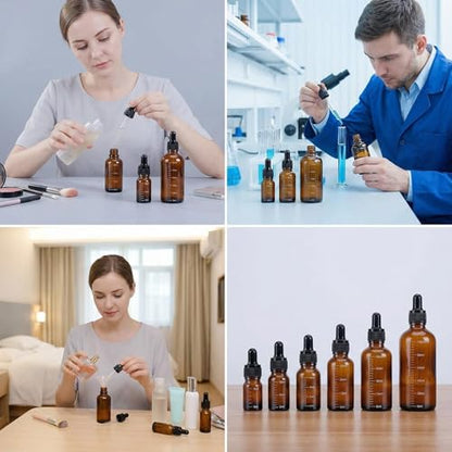 ericotry 3 Pcs 20ml 0.67oz Empty Refillable Amber Glass Graduated Dropper Bottle Essential Oil Cosmetics Elite Fluid Container Jar Pot Holder with Glass Pipette Dropper - size: 20 ml