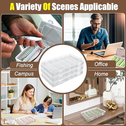 4 pcs 6 Grids Tackle Box Organizer, Clear Plastic Fishing Tackle Storage Box, Visible Bead Storage Containers, Utility Organizer Container Case for Crafts Beads Earrings Screws Nail Pins