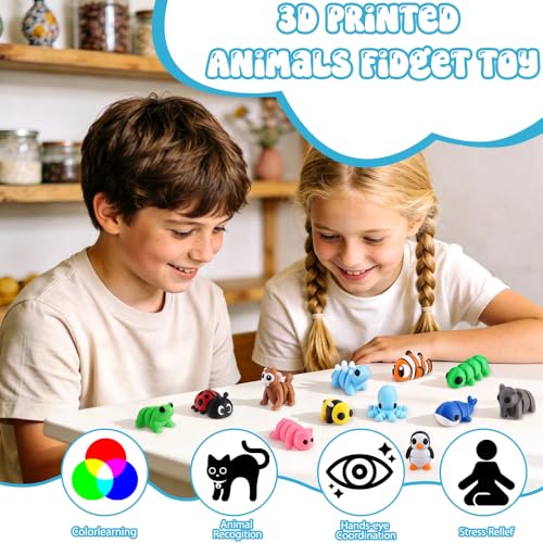 JOICEE 108Pcs Mini 3D Printed Animals Articulated Flexible Fidget Toys - color: Blue
