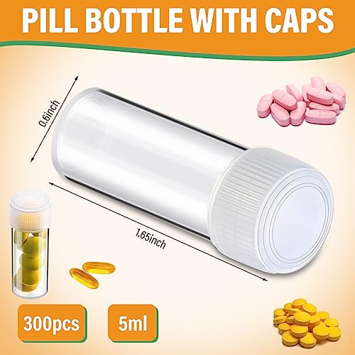 Lallisa 300 Pcs 5 ml Small Plastic Bottles Empty Pill Bottles Clear Vials with Clear Caps Small Sample Lab Plastic Test Tubes for Travel Storage Portable Lab Supplies