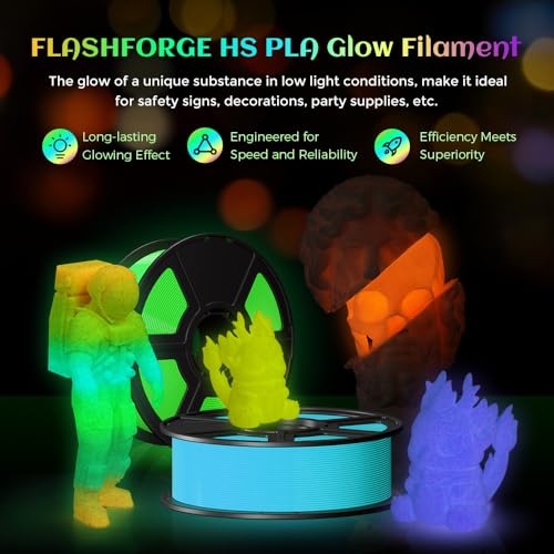FLASHFORGE Glow in The Dark Rapid PLA Filament 1.75mm, High Flow Speedy 3D Printer Filament Luminous Green, Max 500mm/s High-Speed Printing, High Brightness and Long-Lasting Glowing Effect - color: Luminous Green